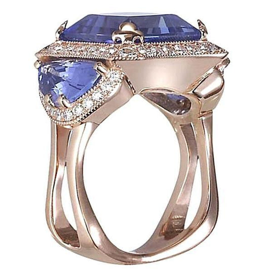 6.01 Ct Tanzanite Round Diamonds Engagement Ring White Gold 14K