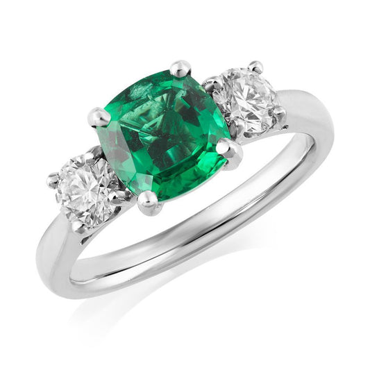 6.50 Carats Green Emerald & Diamond 3 Stone Ring White Gold 14K