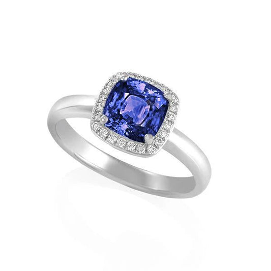 6.50 Ct Cushion Halo Tanzanite And Diamonds Ring White Gold 14K