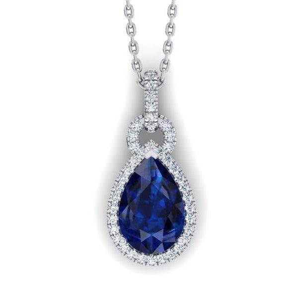 6.65 Ct. Pendant Necklace 14K Pear Tanzanite With Round Diamonds