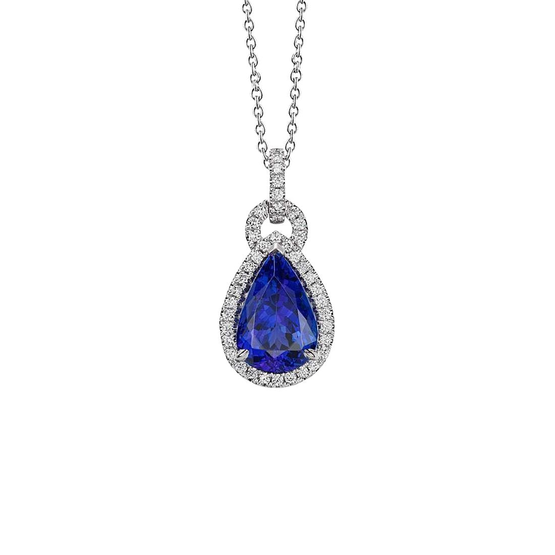 6.65 Ct. Pendant Necklace 14K Pear Tanzanite With Round Diamonds