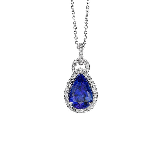 6.65 Ct. Pendant Necklace 14K Pear Tanzanite With Round Diamonds