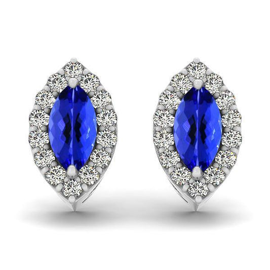 7 Carat Marquise Tanzanite And Diamond Stud Earrings White Gold