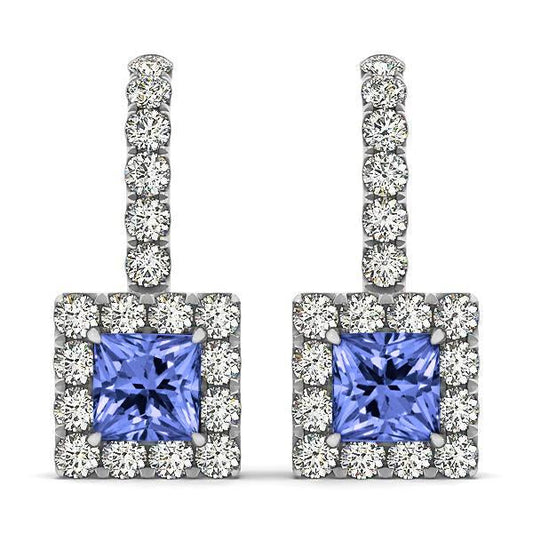 7 Ct Tanzanite And Diamonds Lady Dangle Earrings White Gold 14K