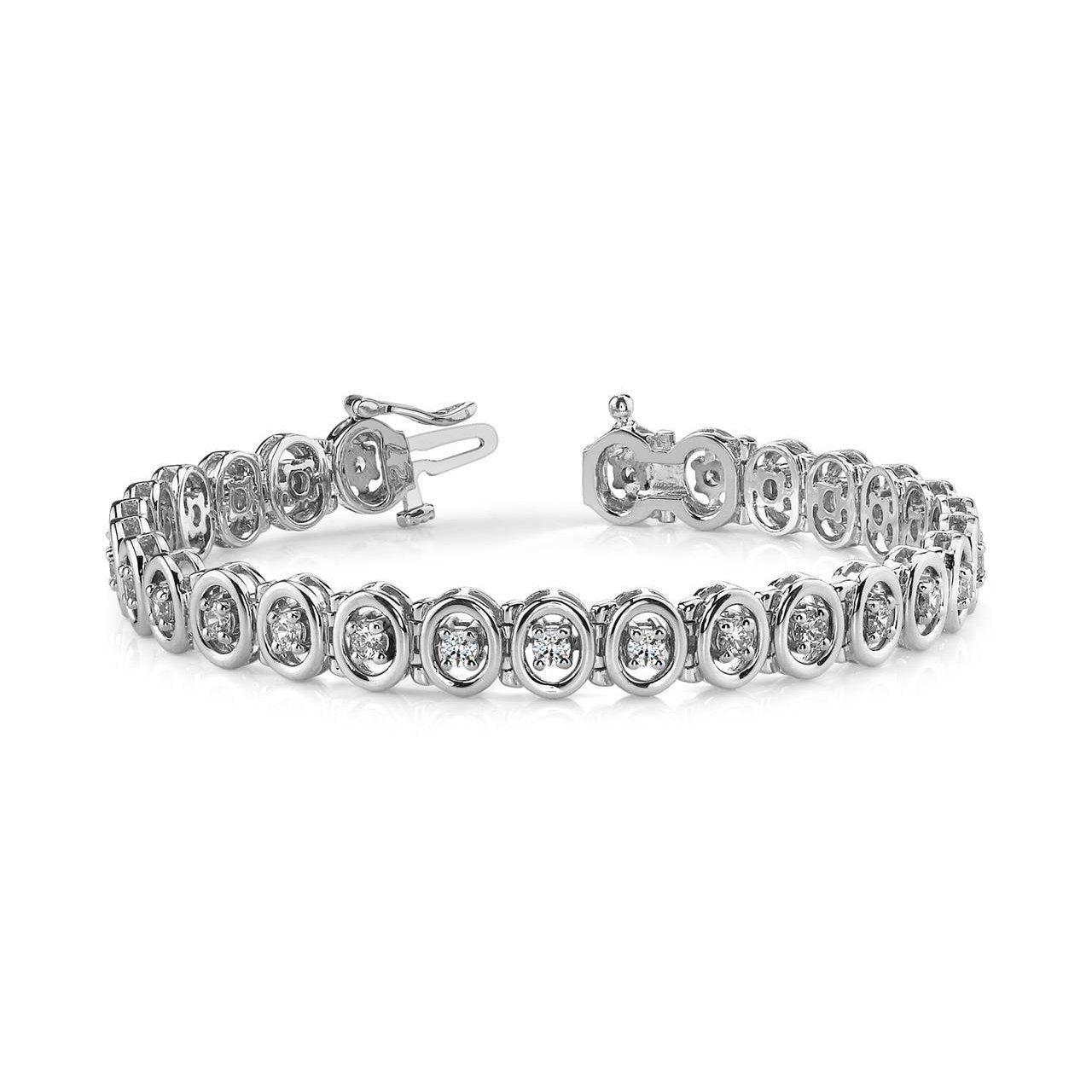7 Carats Prong Set Round Cut Oval Style Link Bracelet White Gold 14K