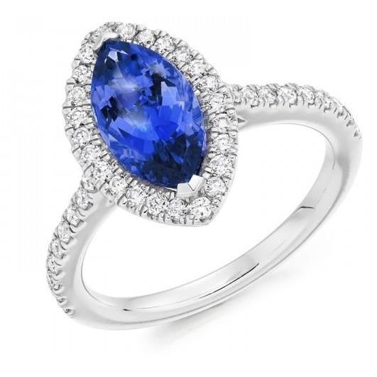 7.25 Carats Marquise Tanzanite Halo Diamond Ring White Gold 14K