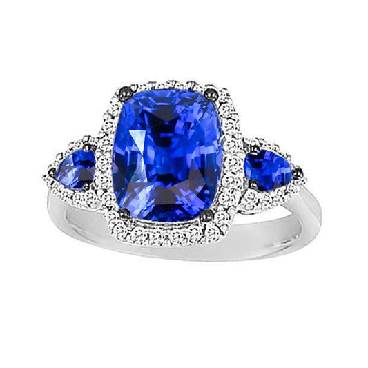 7.25 Ct Cushion Ceylon Sapphire And Diamonds Ring White Gold 14K