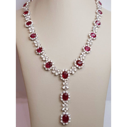 83.01 Carats Platinum Diamonds Ruby Necklace Pendant Bridal Jewelry