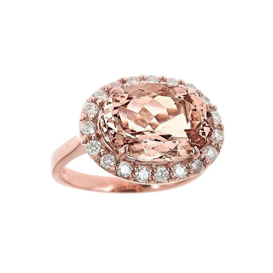 8.10 Ct Morganite Fancy Ring With Diamonds Rose Gold 14K