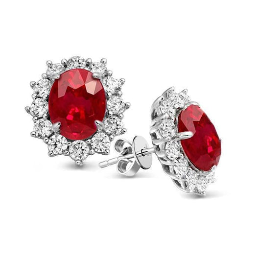 8.50 Ct Round Cut Ruby With Diamonds Studs Earring White Gold 14K
