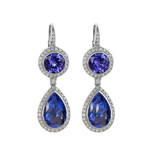9 Carat Tanzanite Dangle Earrings With 14K White Gold