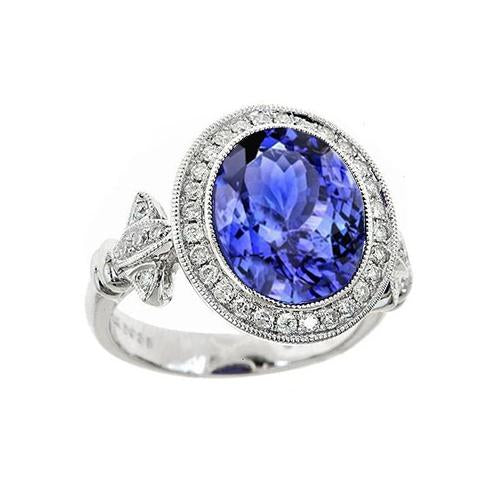 9 Carat Tanzanite Fancy Ring With Small Diamonds White Gold 14K