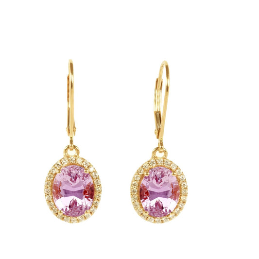 natural round kunzite 9ct earring front view