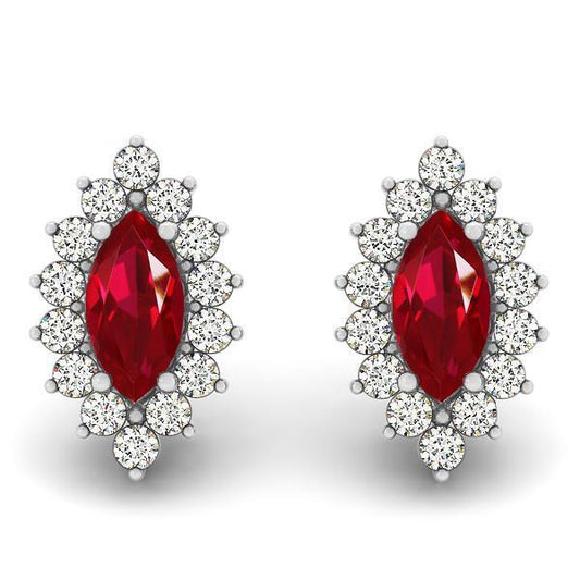 natural round ruby 9ct earring front view