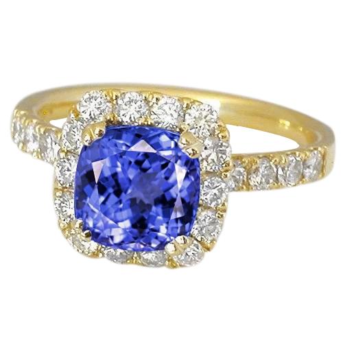 9.00 Ct Tanzanite And Diamonds Ring Gold Yellow 14K