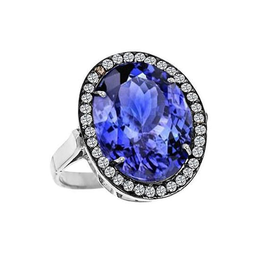 9.01 Carat Oval Tanzanite And Diamonds Wedding Ring Gold White 14K