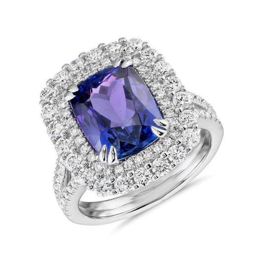 9.50 Ct Cushion Tanzanite And Diamond Ring White Gold 14K