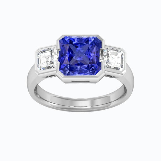 Anniversary Ring Asscher Diamond Radiant Sapphire 3 Carats 3 Stone
