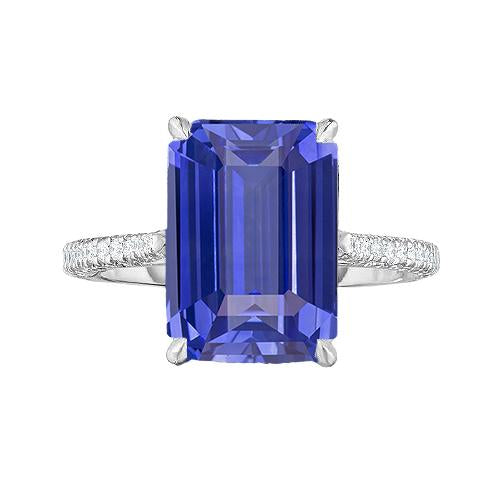 Anniversary Ring Emerald Sapphire & Diamond 4 Carats Tapered Shank