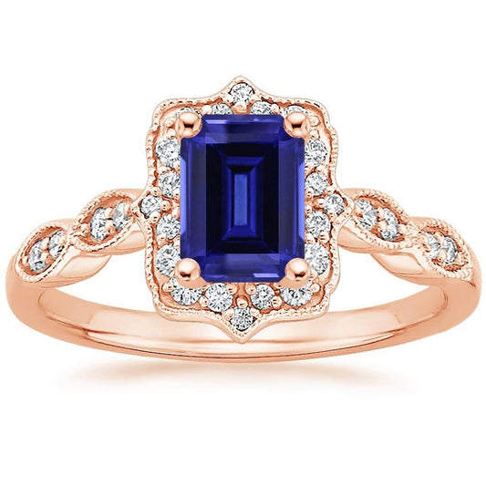 Antique Style Blue Sapphire Diamond Ring 3 Carats Gemstone