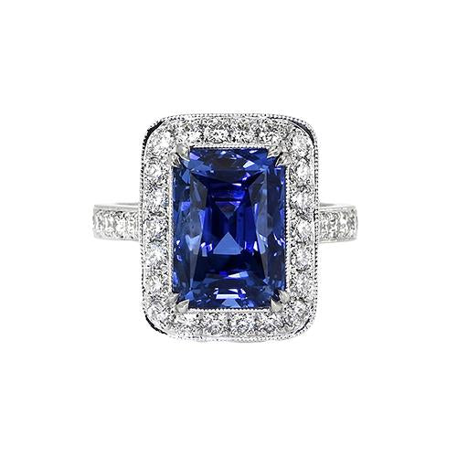 Antique Style Diamond & Sri Lankan Sapphire Ring 9.50 Carats Gold 14K