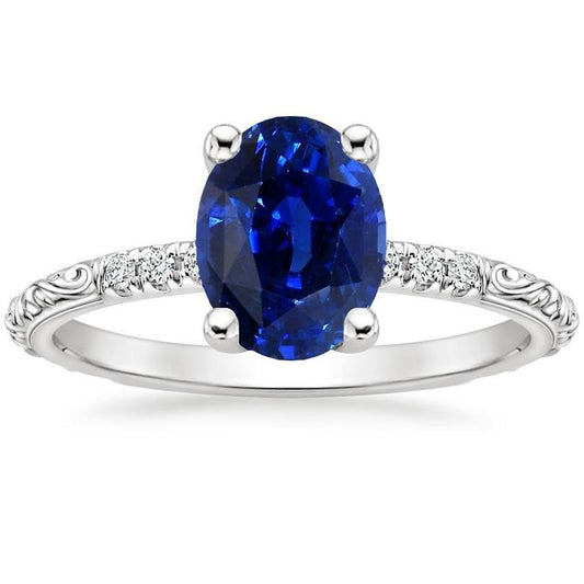 Antique Style Solitaire Blue Sapphire With Accents Ring 3.50 Carats