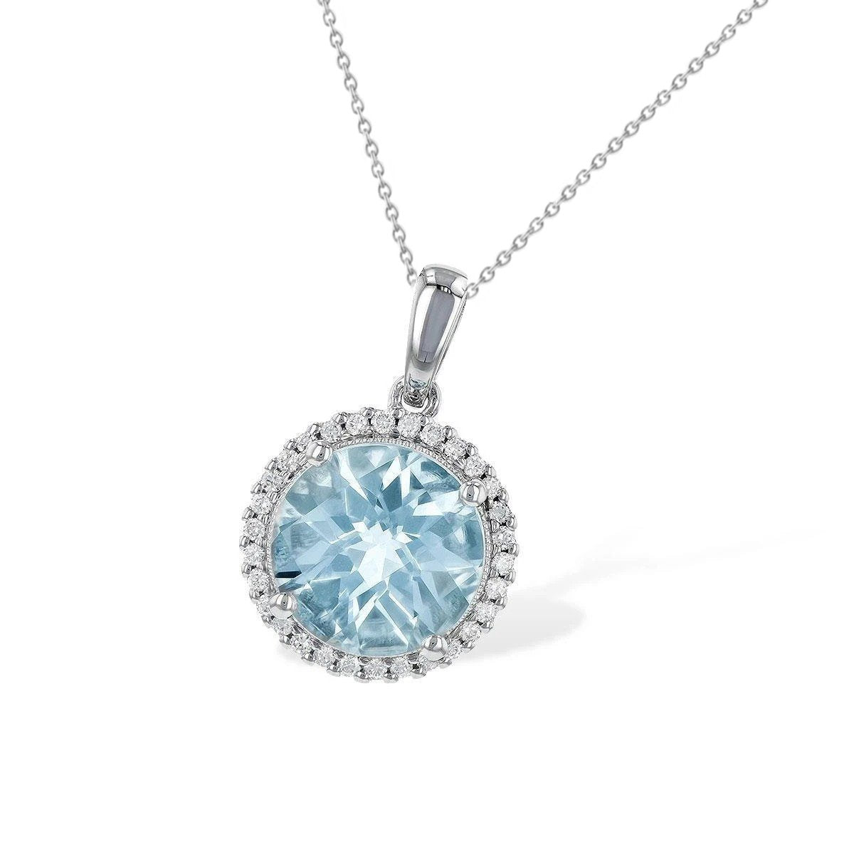 Aquamarine 14.35 Carat Diamond Pendant Necklace White Gold 14K