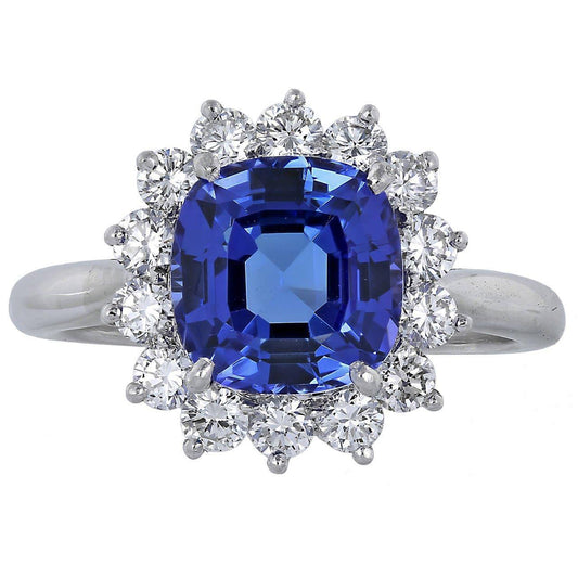 Asscher Cut Tanzanite With Diamonds 4.50 Ct Ring 14K White Gold