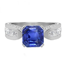 Asscher Sapphire Gemstone Ring Princess Diamonds Channel Set 4 Carats