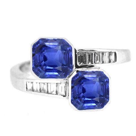 Baguette Diamond Asscher Sapphire Ring Bezel & Channel Set 4.50 Carats