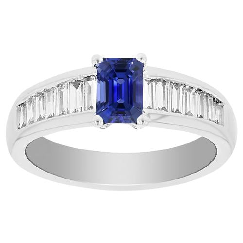 Baguette Diamond Wedding Ring 2 Carats Emerald Blue Sapphire Gemstone