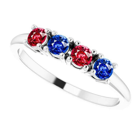 Band Ruby Sapphire Ring 0.80 Carats Prong Setting White Gold 14K
