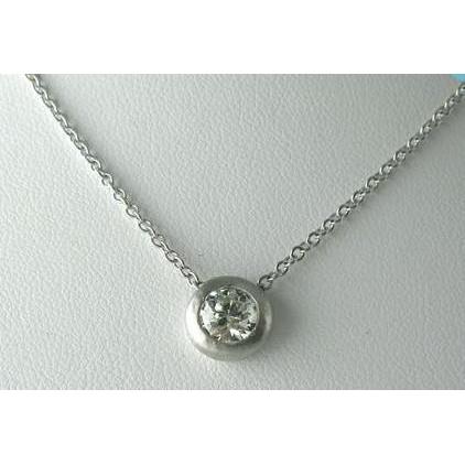 Bezel Setting Diamond Necklace Pendant 1 Carat White Gold Round Cut