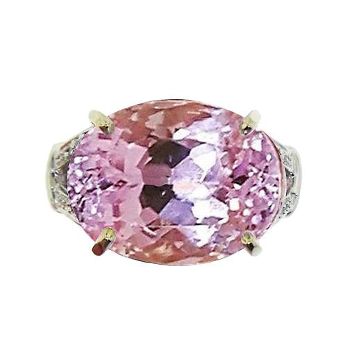 Big 37 Ct Solitaire Pink Kunzite Ring Yellow Gold 14K
