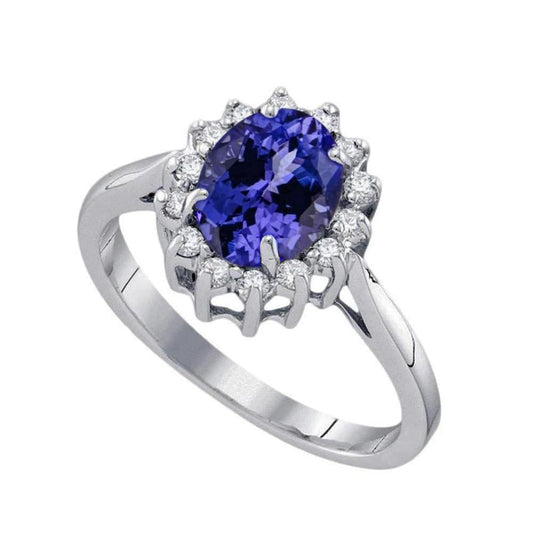 Big Oval Tanzanite Stone Fancy Ring 1.95 Carat Diamond Jewelry Gold