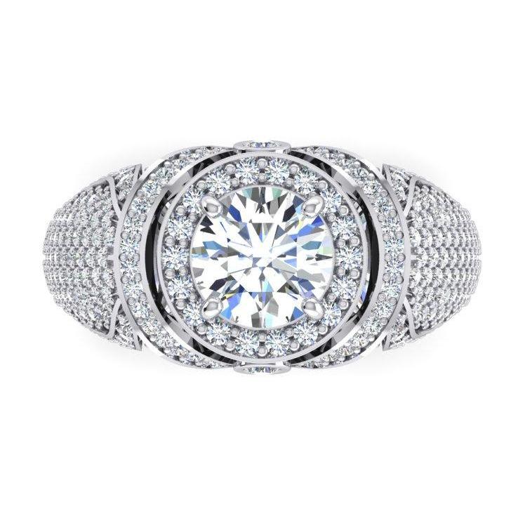Big Round Diamond Men's Ring With Accents 5.50 Carats White Gold 14K