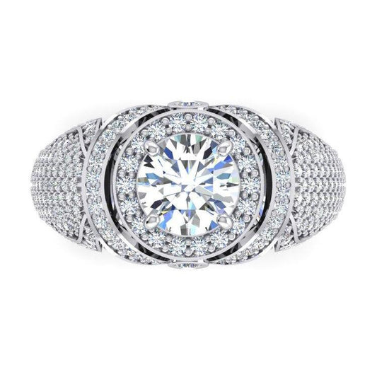 Big Round Diamond Men's Ring With Accents 5.50 Carats White Gold 14K