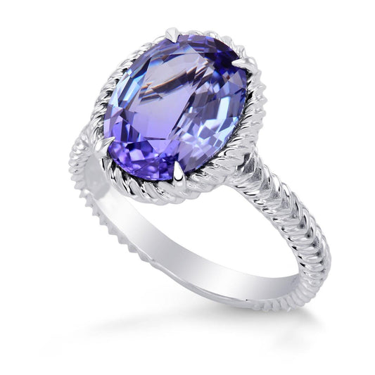 Big Solitaire Oval Tanzanite Ring 2.5 Carat Prong Set White Gold 14K