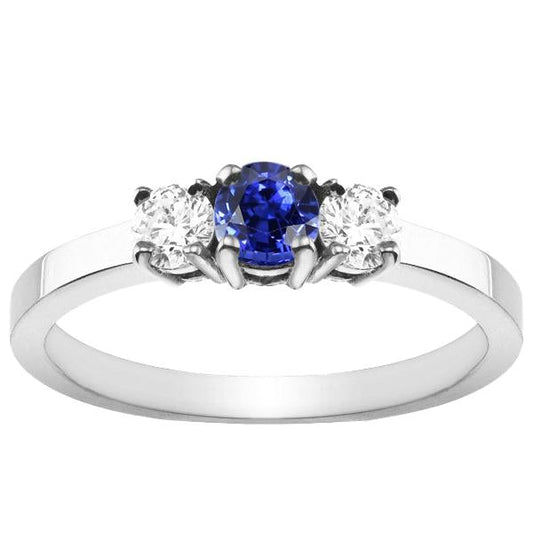 Blue Sapphire 3 Stone Diamond Ring 1.50 Carats Gold 4 Prong Basket Set