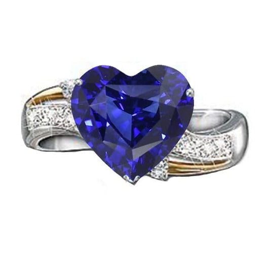 Blue Sapphire Anniversary Heart Diamond Ring 3 Carats Women's Jewelry