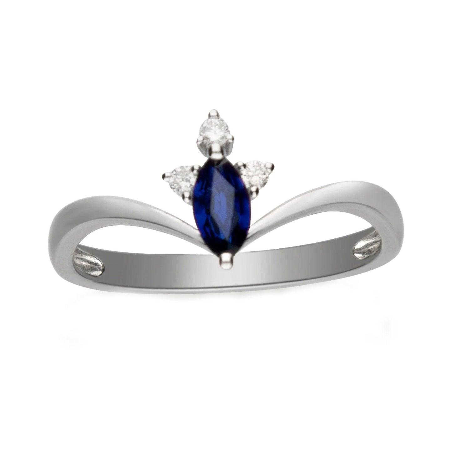 Blue Sapphire Anniversary Ring Marquise & Round Diamonds 1.50 Carats