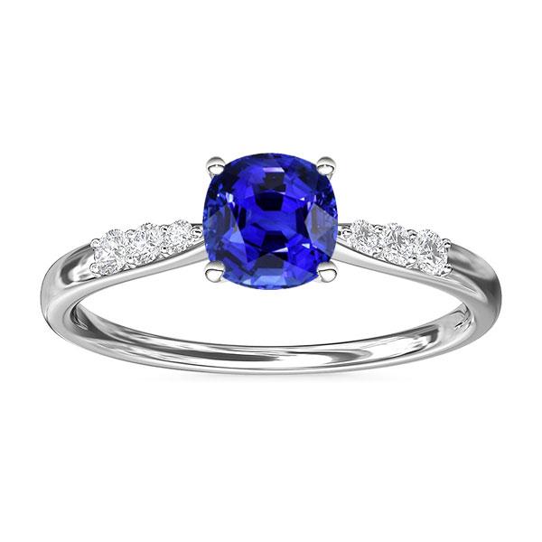 Blue Sapphire Diamond Cushion Engagement Ring 2 Carats White Gold