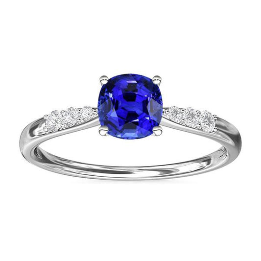 Blue Sapphire Diamond Cushion Engagement Ring 2 Carats White Gold