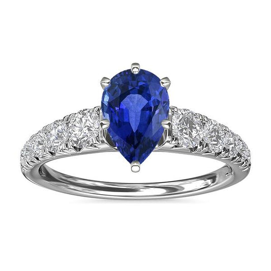 Blue Sapphire Engagement Ring Pear Shaped & Diamonds 3.50 Carats