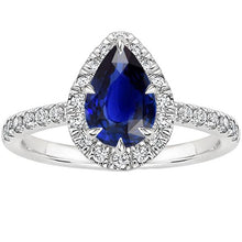 Blue Sapphire Halo Ring Pear Cut & Pave Set Diamonds 5.50 Carats