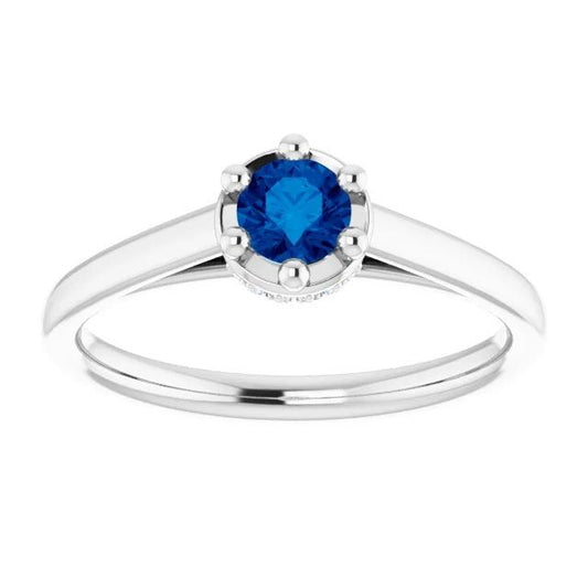 Blue Sapphire Round Ring Prong Style 1.25 Carats White Gold 14K