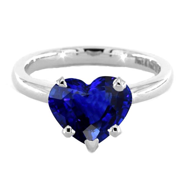 Blue Sapphire Solitaire Heart Shaped Ring 2 Carats 14K Gold