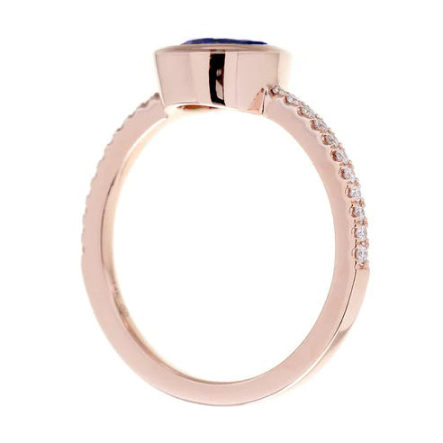 Blue Sapphire Solitaire Ring Bezel Set With Natural Earth Mined Diamonds Gold 3.50 Carats