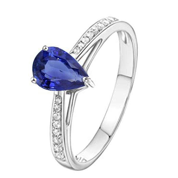 Blue Sapphire Solitaire Ring & Pave Set Diamond Accents 2.50 Carats