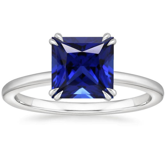 Blue Sapphire Solitaire Ring Princess Cut 5 Carats Prong Set Jewelry